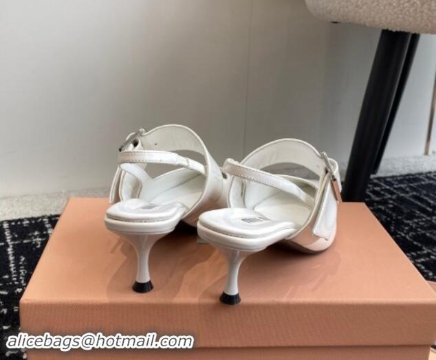 Discount Miu Miu Patent Leather Slingback Pumps 5.5cm with Buckle White 507074