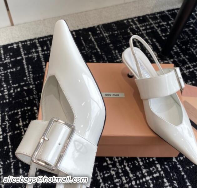 Discount Miu Miu Patent Leather Slingback Pumps 5.5cm with Buckle White 507074