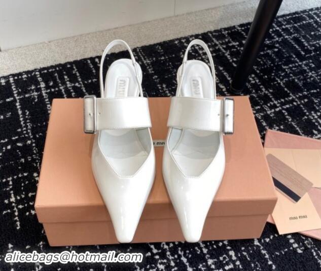 Discount Miu Miu Patent Leather Slingback Pumps 5.5cm with Buckle White 507074