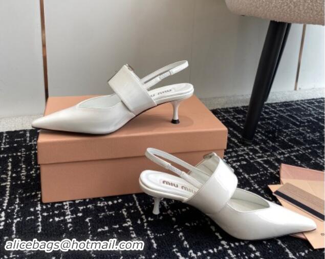 Discount Miu Miu Patent Leather Slingback Pumps 5.5cm with Buckle White 507074