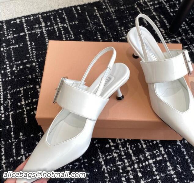 Discount Miu Miu Patent Leather Slingback Pumps 5.5cm with Buckle White 507074