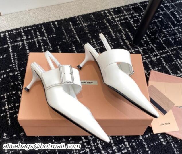 Discount Miu Miu Patent Leather Slingback Pumps 5.5cm with Buckle White 507074