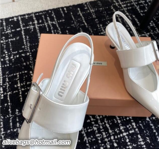 Discount Miu Miu Patent Leather Slingback Pumps 5.5cm with Buckle White 507074