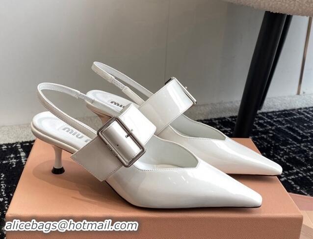 Discount Miu Miu Patent Leather Slingback Pumps 5.5cm with Buckle White 507074