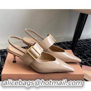 Cheap Price Miu Miu Patent Leather Slingback Pumps 5.5cm with Buckle Beige 507075