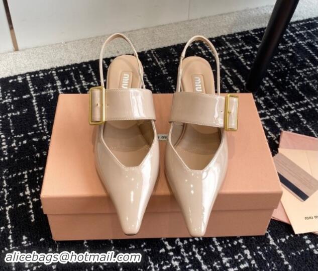 Cheap Price Miu Miu Patent Leather Slingback Pumps 5.5cm with Buckle Beige 507075