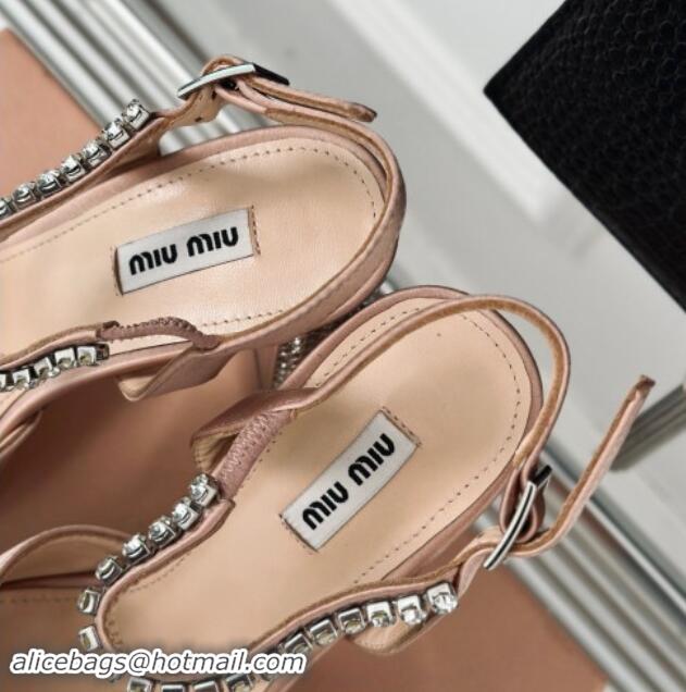 Unique Style Miu Miu Satin Platform Sandals 11cm with Strass Beige 507076