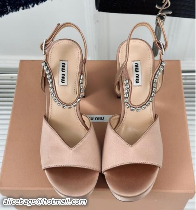 Unique Style Miu Miu Satin Platform Sandals 11cm with Strass Beige 507076