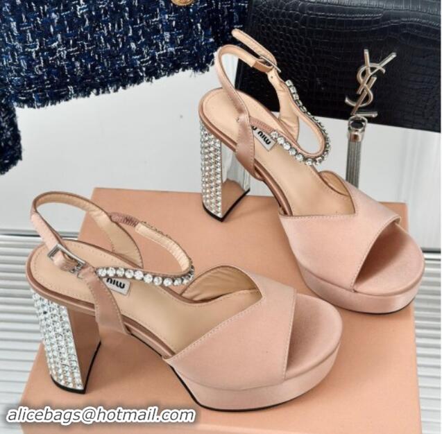 Unique Style Miu Miu Satin Platform Sandals 11cm with Strass Beige 507076