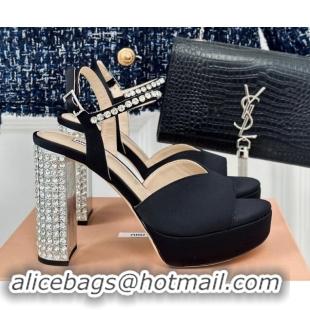 Durable Miu Miu Satin Platform Sandals 11cm with Strass Black 507077