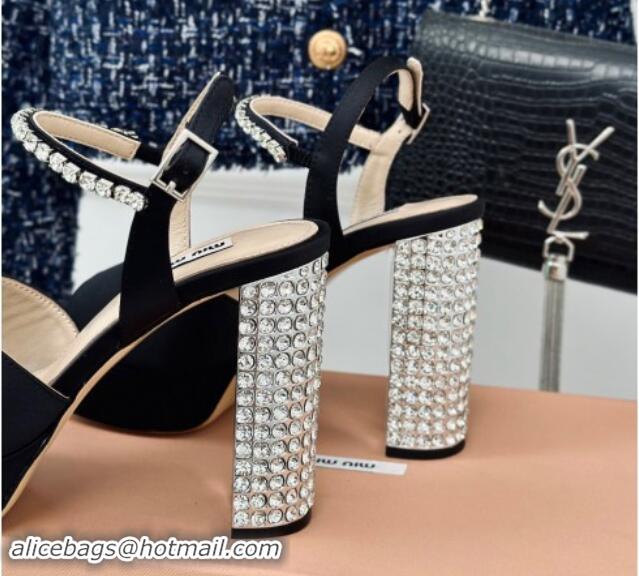 Durable Miu Miu Satin Platform Sandals 11cm with Strass Black 507077