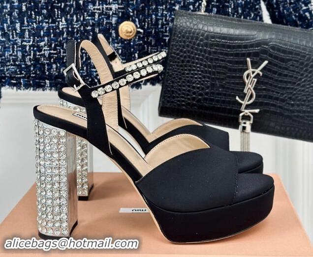 Durable Miu Miu Satin Platform Sandals 11cm with Strass Black 507077