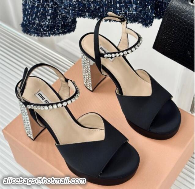 Durable Miu Miu Satin Platform Sandals 11cm with Strass Black 507077