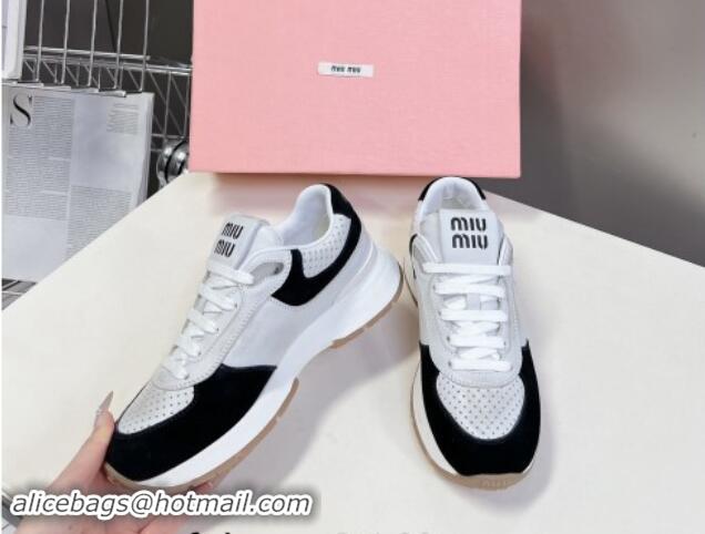 Luxury Miu Miu Leather and Suede Sneakers Black 507085