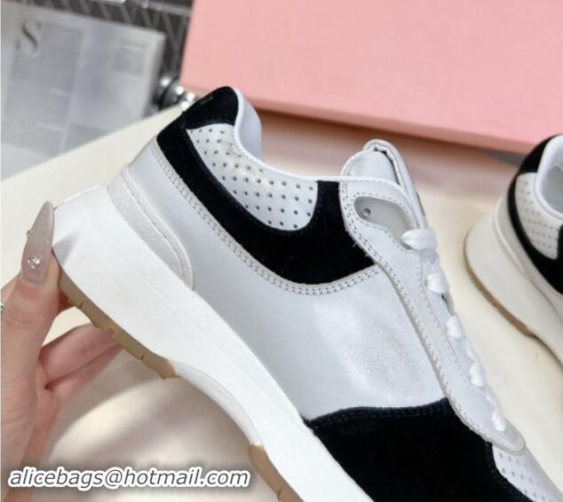 Luxury Miu Miu Leather and Suede Sneakers Black 507085