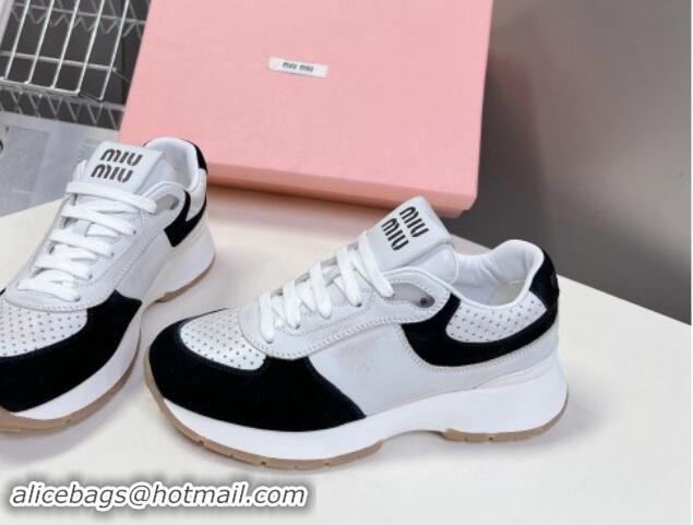 Luxury Miu Miu Leather and Suede Sneakers Black 507085