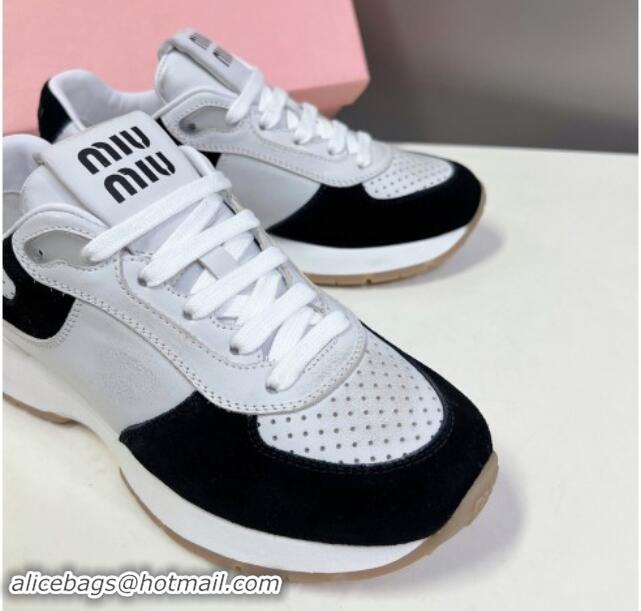 Luxury Miu Miu Leather and Suede Sneakers Black 507085