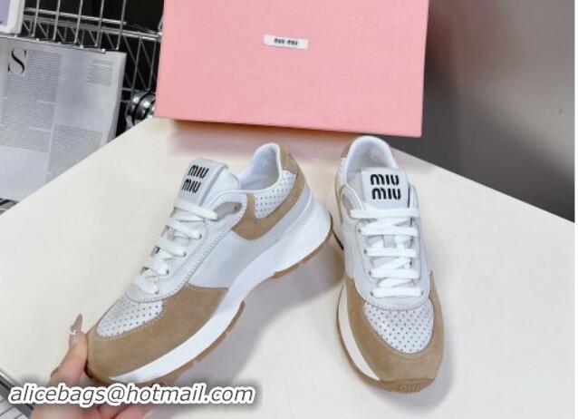 Low Cost Miu Miu Leather and Suede Sneakers Brown 507086