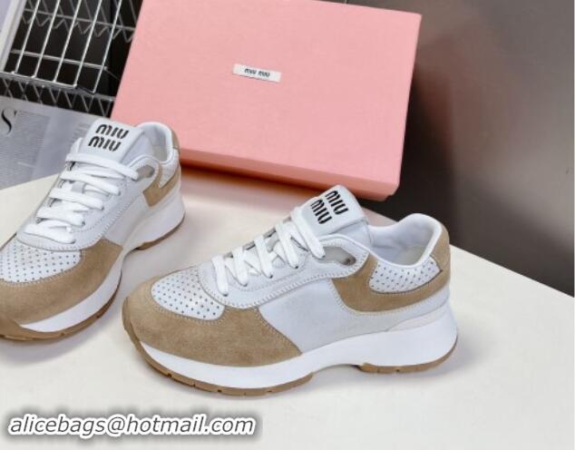 Low Cost Miu Miu Leather and Suede Sneakers Brown 507086