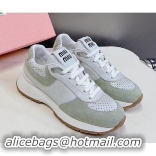 Charming Miu Miu Leather and Suede Sneakers Green 507087