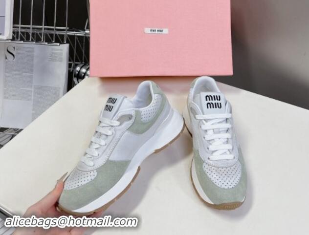 Charming Miu Miu Leather and Suede Sneakers Green 507087