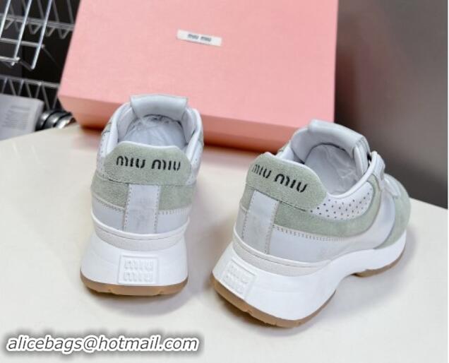 Charming Miu Miu Leather and Suede Sneakers Green 507087