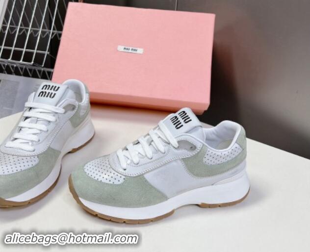 Charming Miu Miu Leather and Suede Sneakers Green 507087