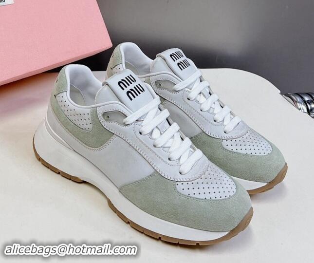 Charming Miu Miu Leather and Suede Sneakers Green 507087