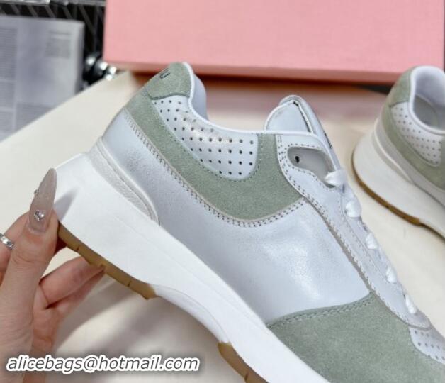 Charming Miu Miu Leather and Suede Sneakers Green 507087