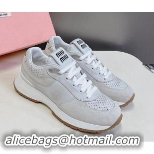 Good Product Miu Miu Leather and Suede Sneakers Light Grey 507088