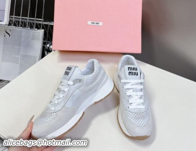 Good Product Miu Miu Leather and Suede Sneakers Light Grey 507088