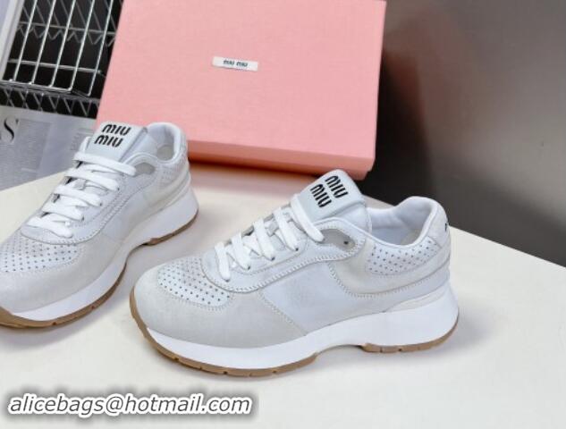 Good Product Miu Miu Leather and Suede Sneakers Light Grey 507088