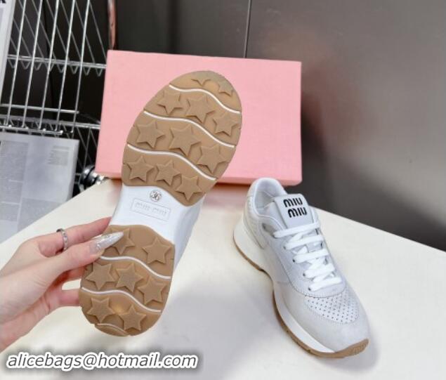 Good Product Miu Miu Leather and Suede Sneakers Light Grey 507088