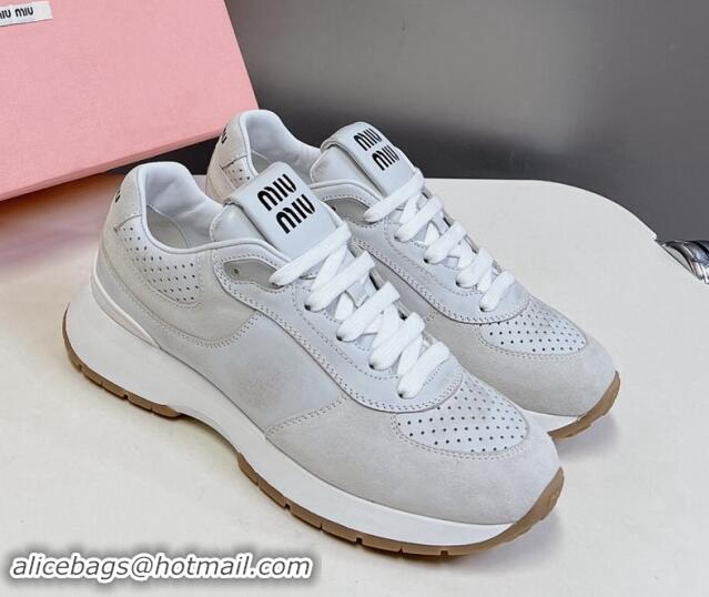 Good Product Miu Miu Leather and Suede Sneakers Light Grey 507088