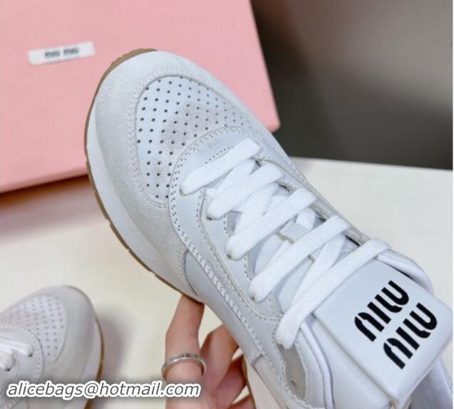 Good Product Miu Miu Leather and Suede Sneakers Light Grey 507088