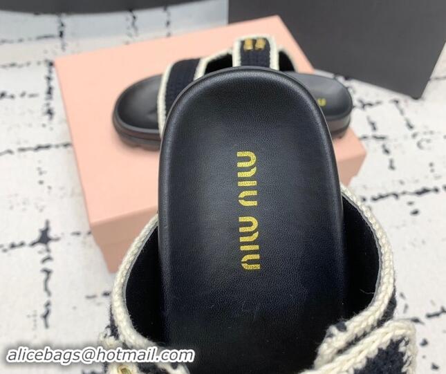 Good Quality Miu Miu Crochet knit Flat Slides Sandal Black 611020