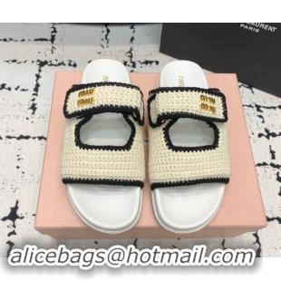 Best Grade Miu Miu Crochet knit Flat Slides Sandal White 611021