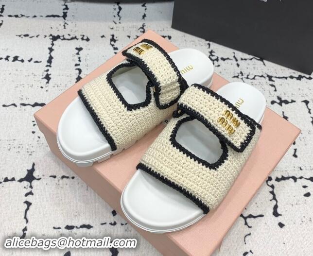 Best Grade Miu Miu Crochet knit Flat Slides Sandal White 611021