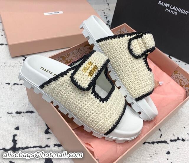 Best Grade Miu Miu Crochet knit Flat Slides Sandal White 611021