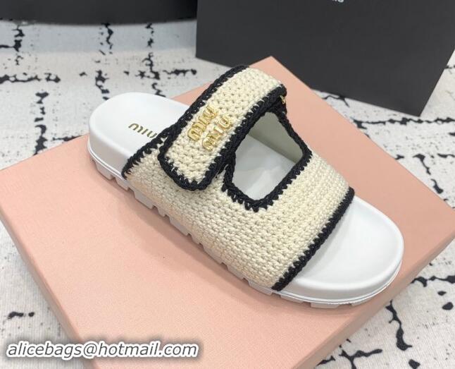 Best Grade Miu Miu Crochet knit Flat Slides Sandal White 611021