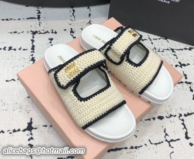 Best Grade Miu Miu Crochet knit Flat Slides Sandal White 611021