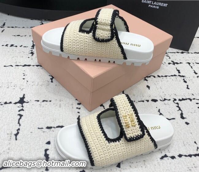 Best Grade Miu Miu Crochet knit Flat Slides Sandal White 611021