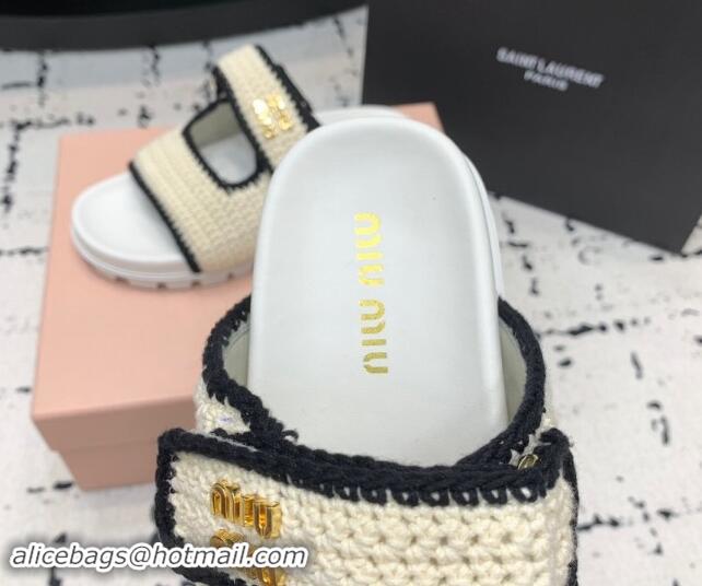 Best Grade Miu Miu Crochet knit Flat Slides Sandal White 611021