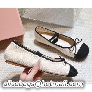 Top Grade Miu Miu Crochet knit Flat Mary Janes Ballerinas White 611022