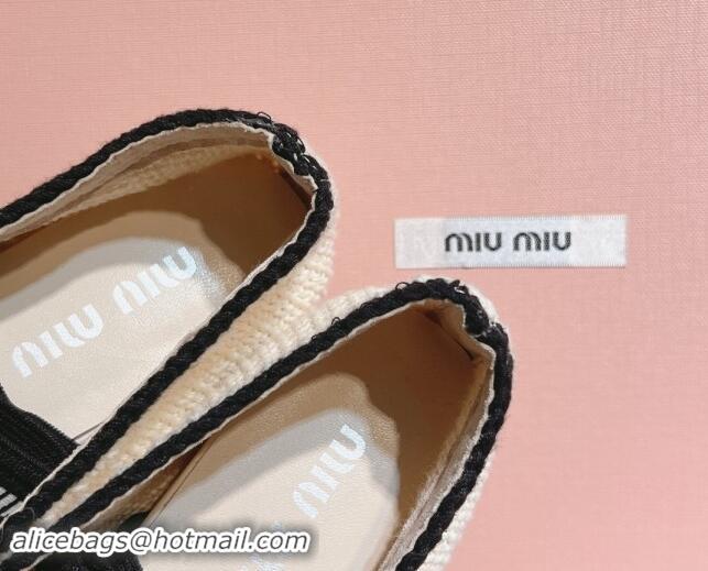 Top Grade Miu Miu Crochet knit Flat Mary Janes Ballerinas White 611022