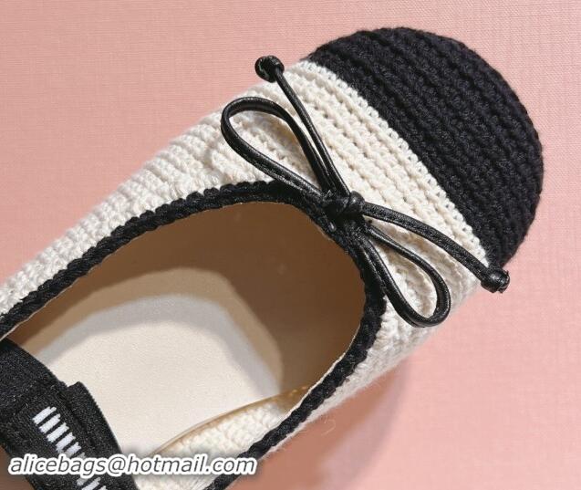 Top Grade Miu Miu Crochet knit Flat Mary Janes Ballerinas White 611022