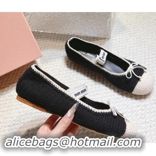 Buy Discount Miu Miu Crochet knit Flat Mary Janes Ballerinas Black 611023