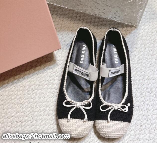 Buy Discount Miu Miu Crochet knit Flat Mary Janes Ballerinas Black 611023