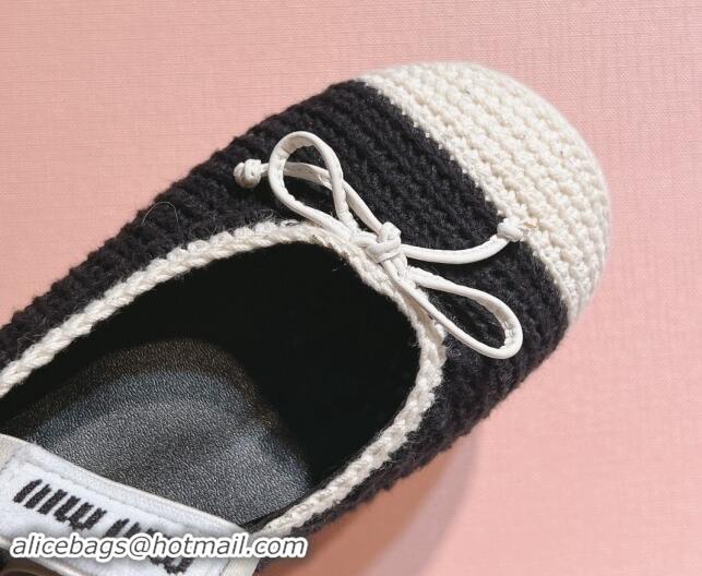 Buy Discount Miu Miu Crochet knit Flat Mary Janes Ballerinas Black 611023