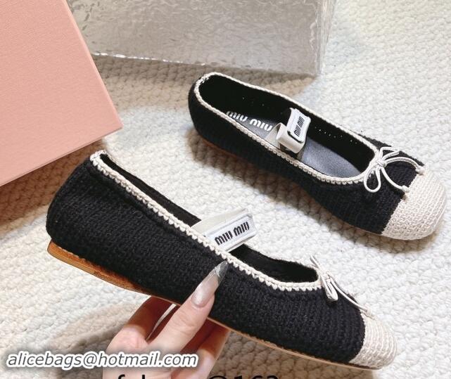 Buy Discount Miu Miu Crochet knit Flat Mary Janes Ballerinas Black 611023